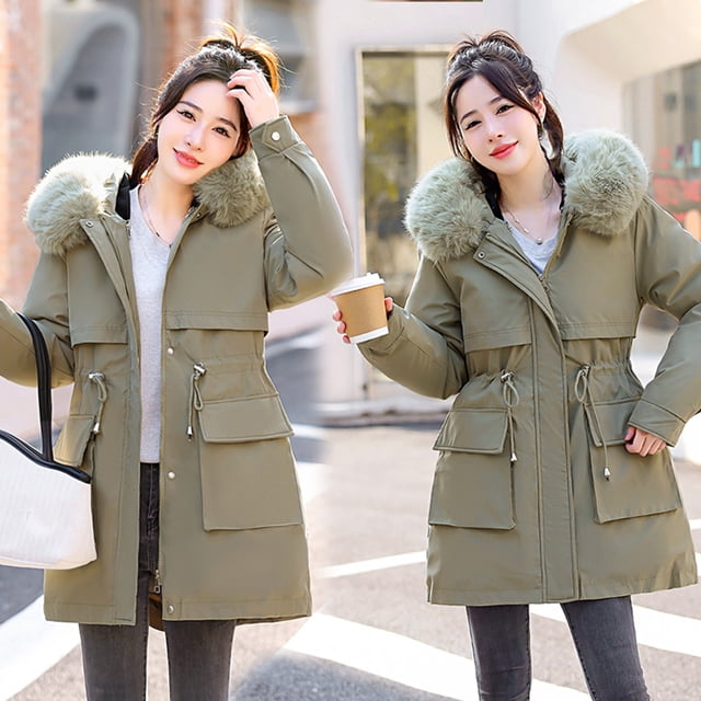 Puntoco - Chaqueta de invierno para mujer, abrigo cálido, cuello de piel delgado, cremallera, abrigo más grueso, prendas de vestir, liquidación Puntoco Puntoco-7753