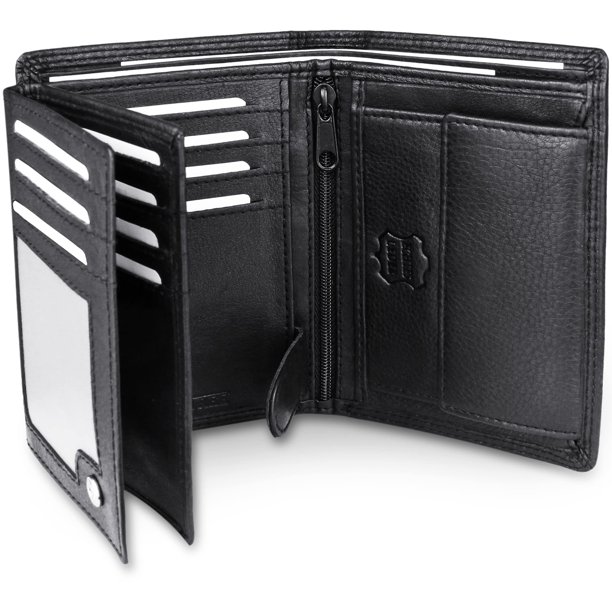 Billetera Frentree de piel napa con triple pliegue, RFID, 15 ranuras para tarjetas, color negro