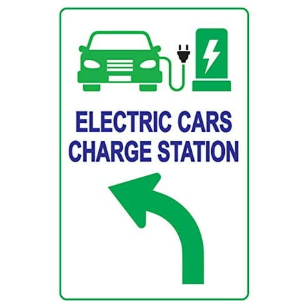 Electric Vehicle Charging Station Sign – Direction for EV Charging Station, Vivid Design Plus UV Protection to Last Longer, 3M Reflective(EGP) Rust-Free Aluminum at 14"x10" 0.06”