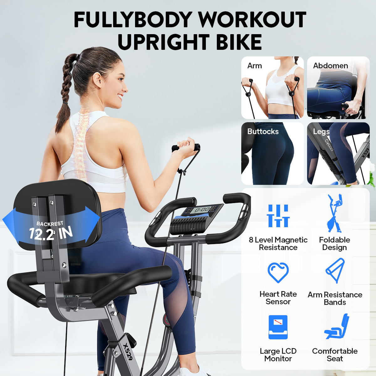 Pooboo 4-in-1 Folding Exercise Bike 300 lb Capacity photo 4