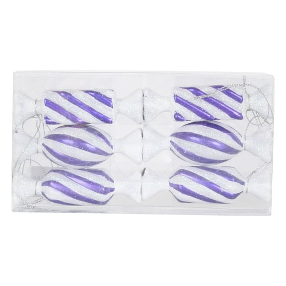 Vickerman 4" Purple-White Candy Christmas Ornament, 6 per Box