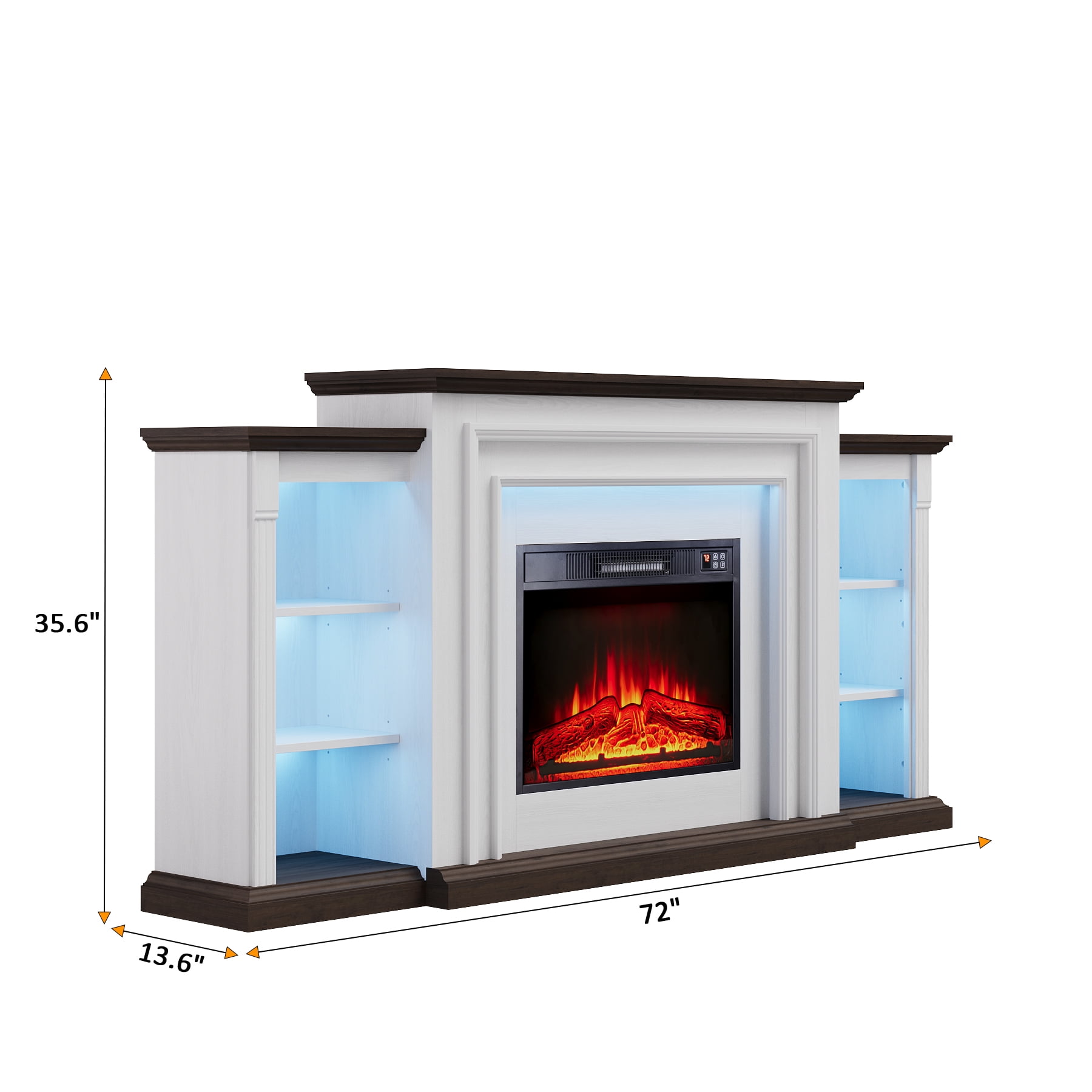 72" LED Electric Fireplace with Mantel, Fireplace TV Stand for 80 Inch TV, Modern Entertainment Center with Storage, Delicate Three-Dimensional Molding with Remote Control for Living Room