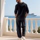 thumbnail image 4 of Ceisia Men's Loose Fit Cotton-Linen 2-Piece Set Hooded Henley Long Sleeve Shirt with Elastic Waist Wide Leg Pants Gifts, 4 of 8