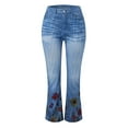thumbnail image 4 of Wovix Women Casual Long Pants Bell Bottom Flower Embroidered Gothic Vintage Floral Print Bootcut Flare Jeans Trendy Soft For Daily, 4 of 5