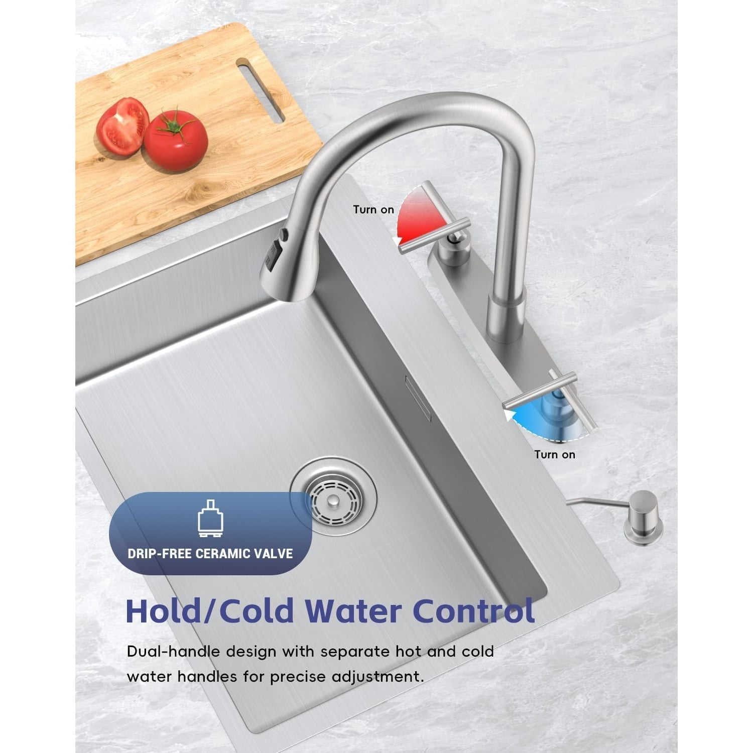 2 Handle Kitchen Faucet with Sprayer, 4-Hole Kitchen Faucet with Pull Down Sprayer and Soap Dispenser, High Arc Stainless for 3 & 4 Hole Outdoor Sink, Brushed Nickel