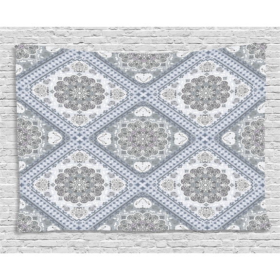 Turkish Pattern Tapestry, Complex Swirl Art Motifs with Persian Origins in Pale Colors, Wall Hanging for Bedroom Living Room Dorm Decor, 60W X 40L Inches, Grey Pale Mauve White, by Ambesonne
