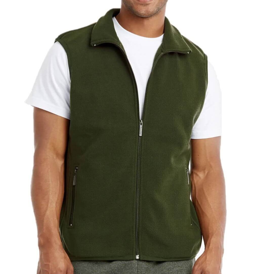 Men's Full-Zip Polar Fleece Vest, Dark Green S, 1 Count, 1 Pack