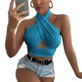 thumbnail image 1 of TxlixcChaleco de verano femenino, cuello de tirante cruzado de color sólido sin espalda, para niñas, 4 colores Txlixc  moda, 1 of 9