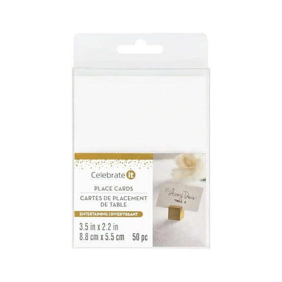 White Place Cards - 50ct by Celebrate It – 3.5" x 2.2" Blank Tent Cards for Weddings - Dinners - Parties & Formal Events