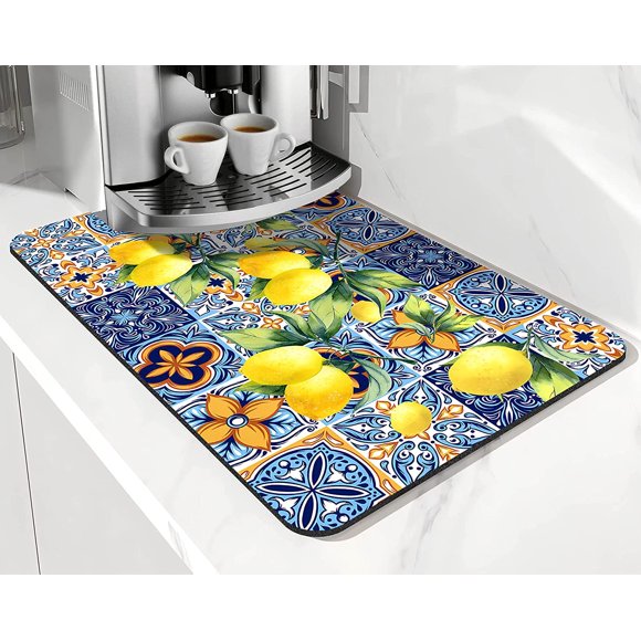Coffee Bar Mat Accessories for Countertop Boho Absorbent Hide Stain Rubber Backed Dish Drying Mats for Kitchen Counter Draining Pad Decor Gift Fit Under Coffee Maker (20x12in)