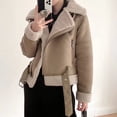 thumbnail image 5 of Women'S Faux Shearing Moto Jacket Thick Lined Parka Winter Shearling Coat Leather Jacket Brown 9207 XS, 5 of 9