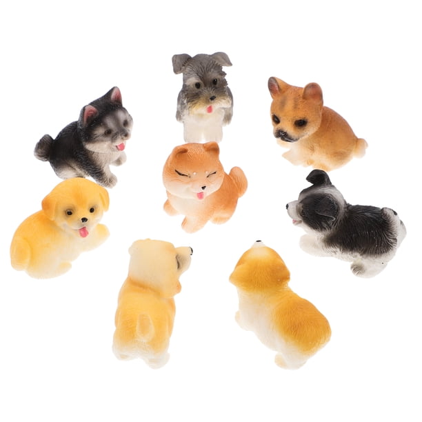 8 figuras de perro en miniatura hechas a mano de resina para micropaisajes de jardín, adorables figuras de cachorros pequeños