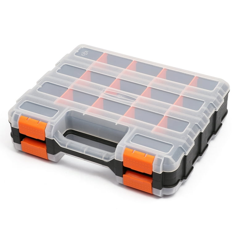 CASOMAN Double Side Tool Organizer with Impact Resistant Polymer and Customizable Removable Plastic Dividers, Hardware Box Storage, Excellent for