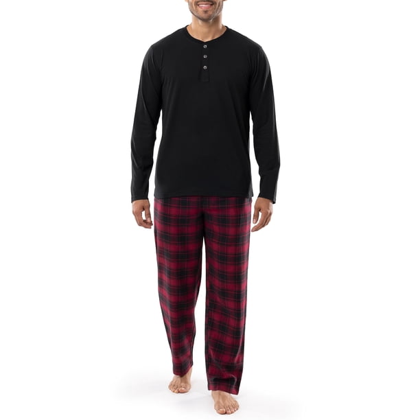 Conjunto de Pijama IZOD para Hombre Camiseta Henley de Jersey y Pantalón de Franela Talla L