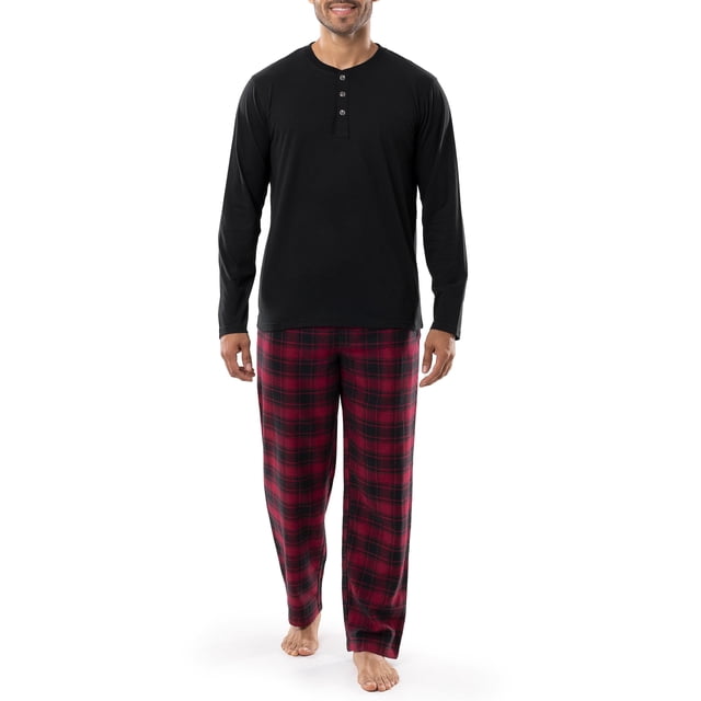 Conjunto de Pijama IZOD para Hombre Camiseta Henley de Jersey y Pantalón de Franela Talla L