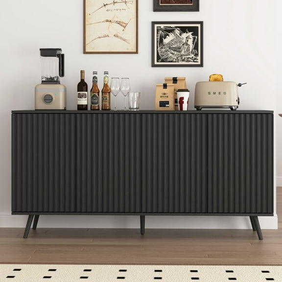 59" Buffet Cabinet with Storage, Modern Kitchen Buffet Sideboard with 4 Doors, Wood Coffee Bar with Adjustable Shelves, Kitchen Storage Cabinet with Adjustable Legs for Living Room