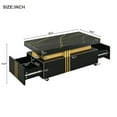 thumbnail image 3 of 39" Accent Coffee Table, Modern Storage Cabinet with Caster Wheels, Faux Marble Top, Gold Metal Bars and Drawer, Rectangle Moderate Luxury Center Cocktail Table for Living Room, Black, 3 of 9