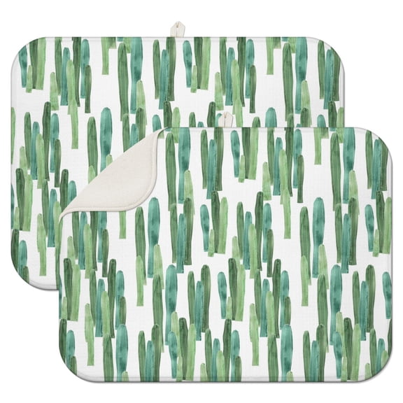 2 Pack Kawaii Cactus Dish Drying Mats Absorbent & Quick Dry, Foldable Kitchen Counter Mat for Dishes (Cute Succulent Design)