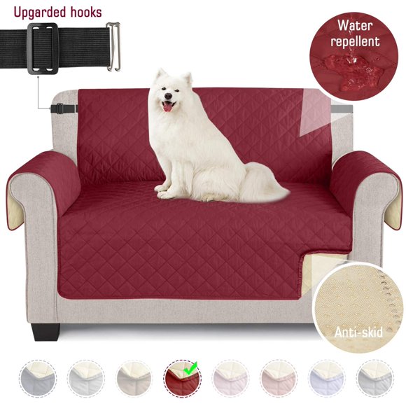 Sofa Covers Waterproof Dog Sofa Cover with Non-Slip Foam Elastic Band to Protect Against Splashes, Wear and Cracks (Wine Red, 2 Seater)
