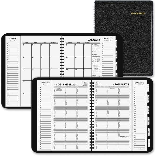 AT-A-GLANCE AAG70950V05 Triple-View Weekly Calendar Simulated Leather - Black
