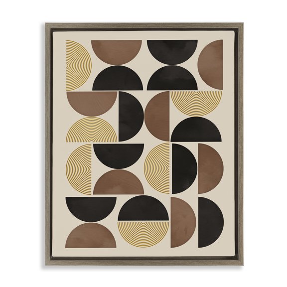 Stupell Industries Midcentury Geometric Arches Abstract Painting Brown Floater Framed Canvas Art Print Wall Art, 25 x 31