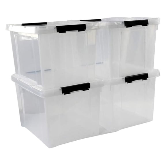 34 Quart Clear Lidded Storage Container Tote, Plastic Storage Box Bin with Black , 4 Packs