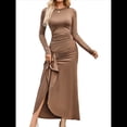 thumbnail image 1 of Vestido de Noche con Abertura y Falda Larga para Mujer, Otoño e Invierno 2025, Color Liso, A Marrón S, 1 of 10