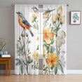 thumbnail image 3 of Sheer Curtains 84 inches Long, Spring Watercolor Vintage Yellow Flowers and Birds Light Filtering Sheer Window Curtains Rod Pocket Voile Drapes for Bedroom Living Room, 52"W x 84"L 2 Panels, 3 of 7