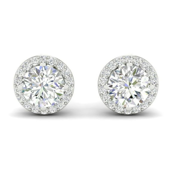 GRA Certified 3 Carat Round Cut D/VVS1 Natural Moissanite Halo Stud Earrings In 14K White Gold Plated Silver Push Back
