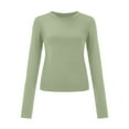 thumbnail image 5 of Povozer Women's Casual Basic Going Out Crop Tops Slim Fit Long Sleeve Crew Neck(Mint Green,XL), 5 of 5