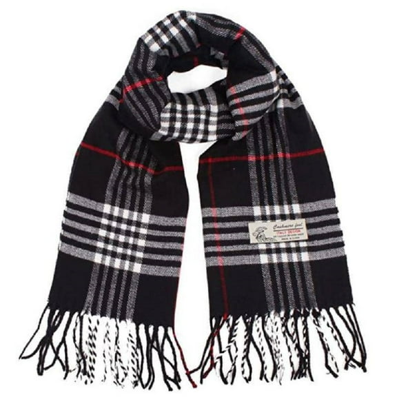 Men's and Women's Unisex Plaid Scarf, Oversized Scarves, Softer features, Size 72"X12" (Black)