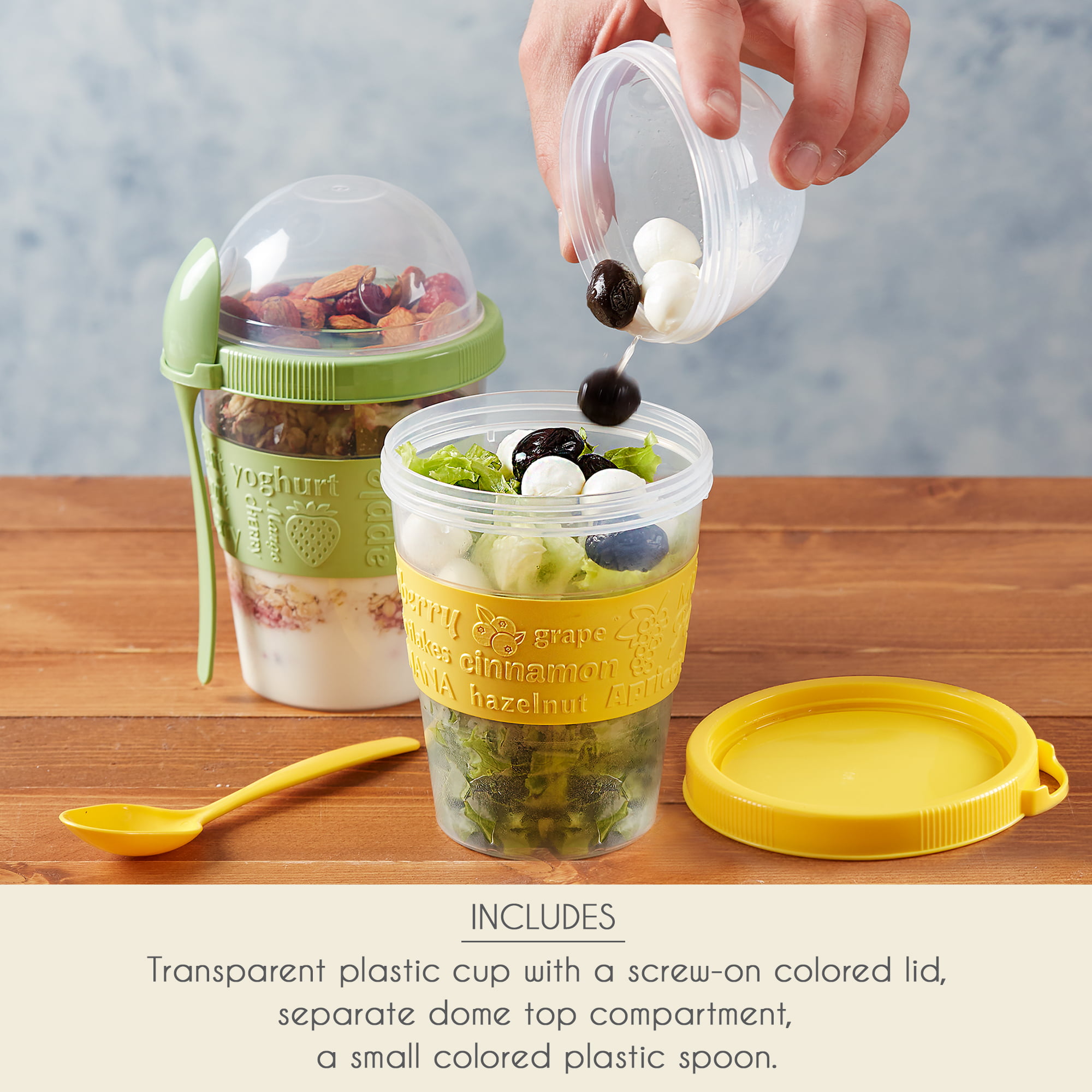 Crystalia Yogurt Parfait Cups with Lids, Large Breakfast On the Go Plastic  Bowls with Topping Cereal Oatmeal Salad or Fruit Container with Spoon for