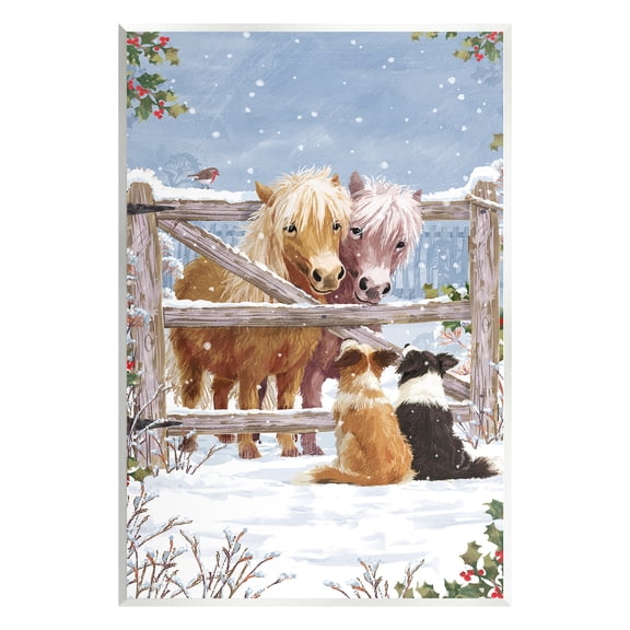 Stupell Industries Ponies & Dogs Winter Farm Scene Holiday Painting Unframed Art Print Wall Art