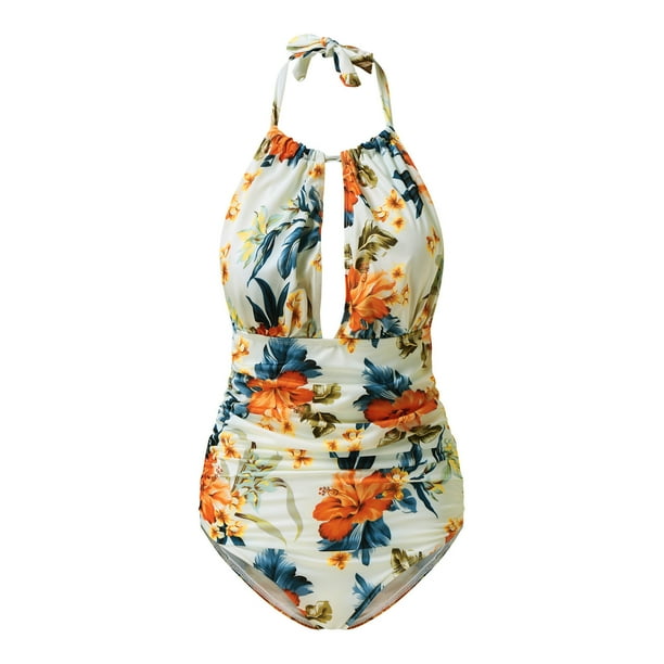 Swimwear Women Swimsuit Vintage Training Bathing Padded Shirred Sport