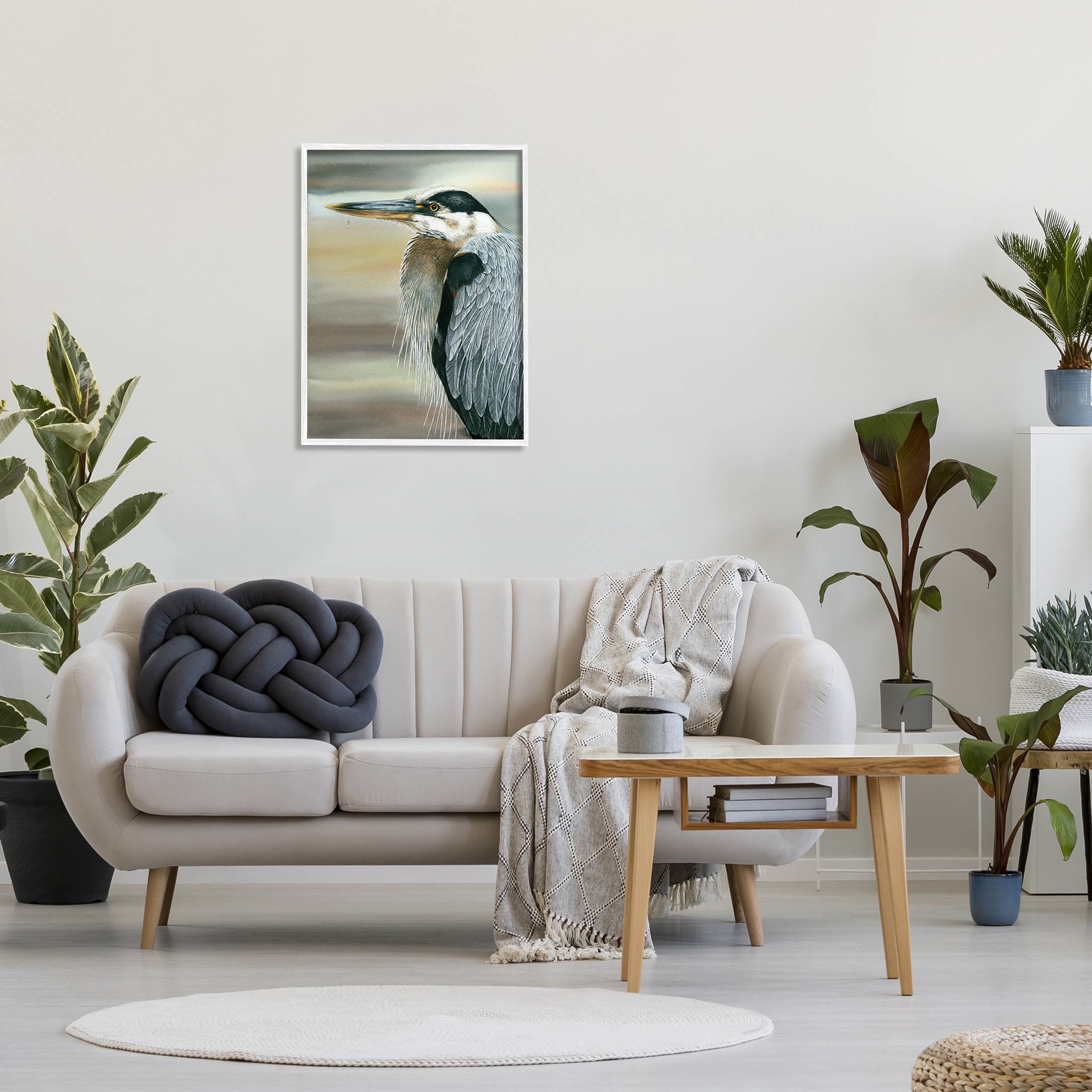 Heron Bird Feather Portrait Animals & Insects Graphic Art White Framed Art Print Wall Art