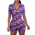thumbnail image 3 of Combinaison Pyjama pour Femmes à Imprimé Floral, Col en V Profond, Manches Courtes, 3 of 4