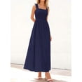 thumbnail image 4 of Navy Blue Womens Smocked Square Neck Sleeveless Eyelet Lace Cotton Maxi Dress For Spring Summer Beach, 4 of 6