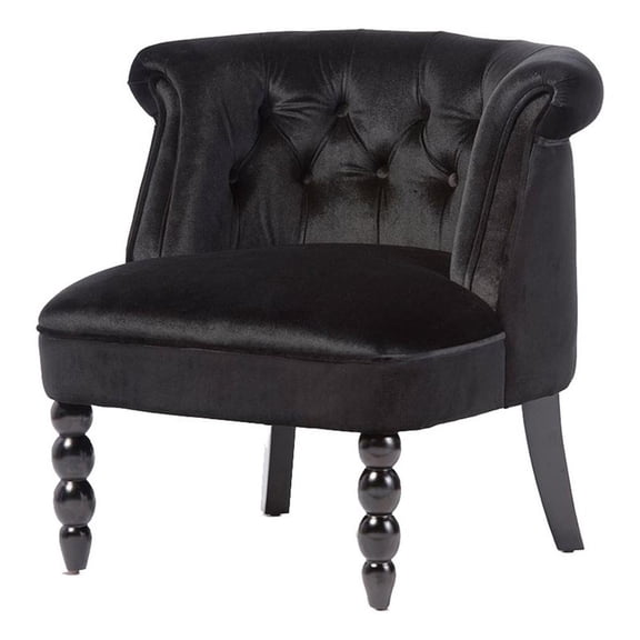 Bowery Hill Modern Velvet/Wood Button Tufted Accent Chair in Black