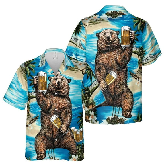 Colorful Bears Drink Beer The Sea Hawaiian Shirt S-5XL