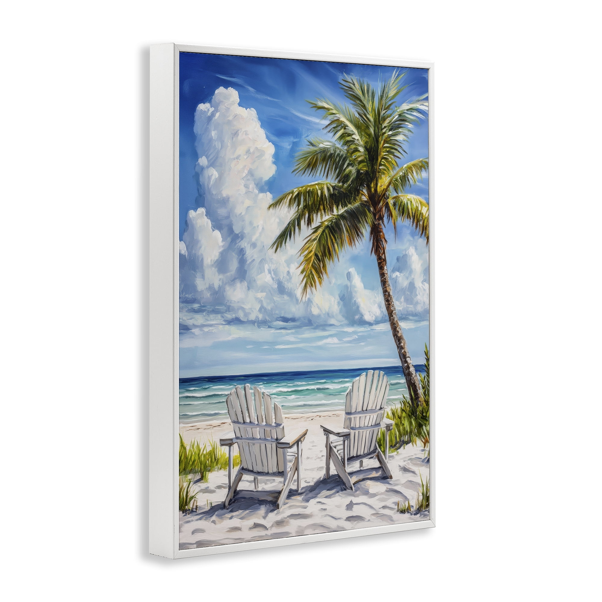 Stupell Industries Clouded Beach with Looming Palm White Framed Giclee Art, design by Petal Prints Design