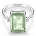 thumbnail image 2 of Gem Stone King 925 Sterling Silver Green Prasiolite and White Lab Grown Diamond Ring for Women (6.68 Cttw, Emerald Cut 14x10MM, Gemstone Birthstone, Size 8), 2 of 4