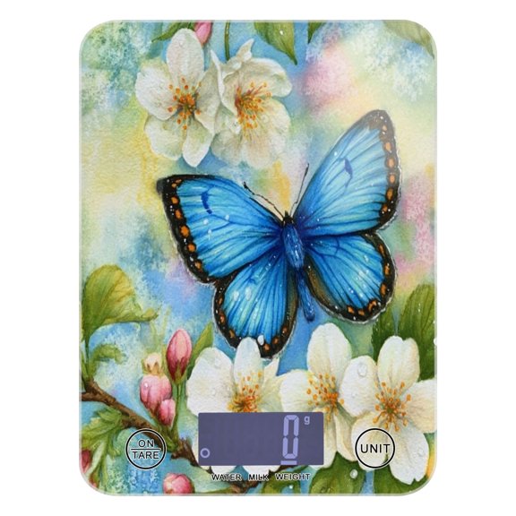 Kitchen Scale Digital Food Scale 5000g Max Capacity Battery Operated (Batteries Not Included) Blue Butterfly and White Flowers