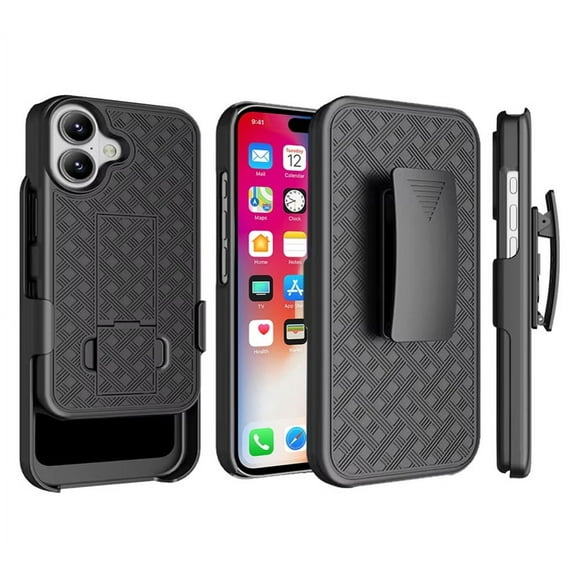 Holster Case Belt Clip for iPhone 16 - Swivel Cover Kickstand Armor Combo for iPhone 16