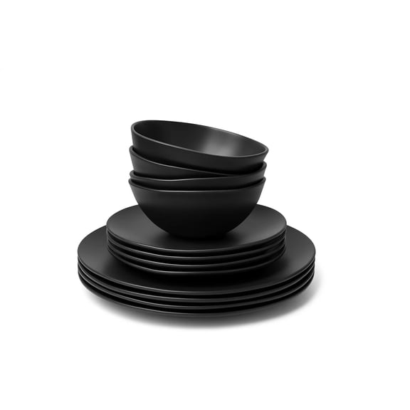 Organic Coupe Wheat PP Dinnerware Set - Black - 12-Piece