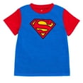 thumbnail image 4 of DC Comics Justice League Superman Cosplay Pajama Shirt, Pajama Shorts and Detachable Cape 3 Piece Sleep Set Logo Toddler to Little Kid, 4 of 5