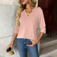 thumbnail image 2 of HAiming Blouses for Women Dressy Casual 3/4 Length Sleeve V Neck Solid Color Loose Tops Basic Shirt Fall Trendy Clothes, 2 of 7