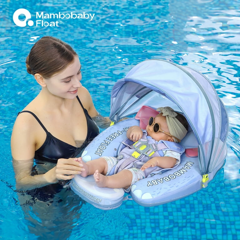 Mambobaby Baby Pool Float with 3D Canopy and Carrier- Blue