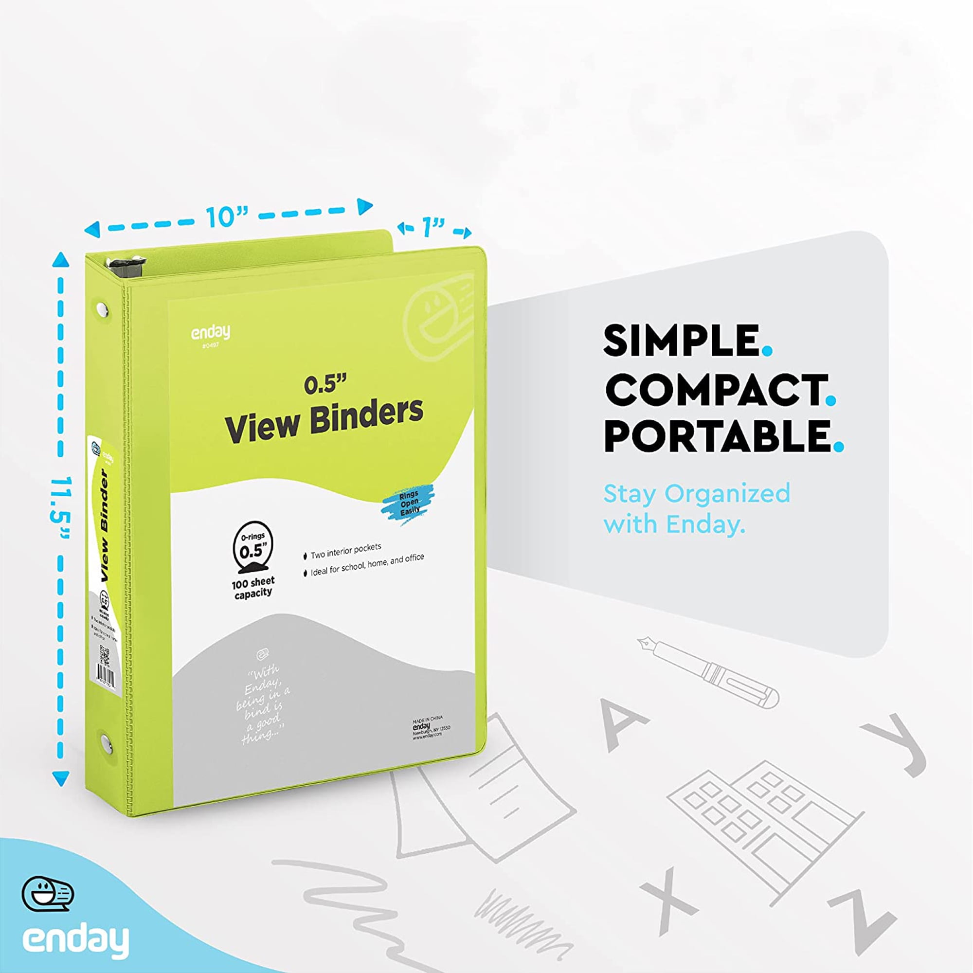 Enday 1/2 Inch Binder 3 Ring Binders with Pockets for Home, Office, School Supplies Organization, Multicolor 6 Pc