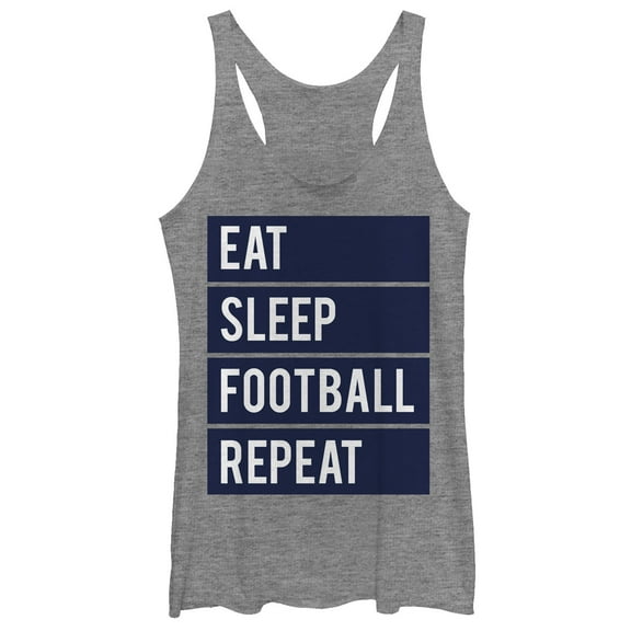 Women's CHIN UP Eat Sleep Football Repeat  Racerback Tank Top Gray Heather Large