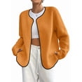 thumbnail image 3 of Womens Fleece Jacket Fall Winter Warm Long Sleeve Casual Loose Fit Comfy Fashion Outwear Cardigan Outfit Coat Orange XXL, 3 of 8